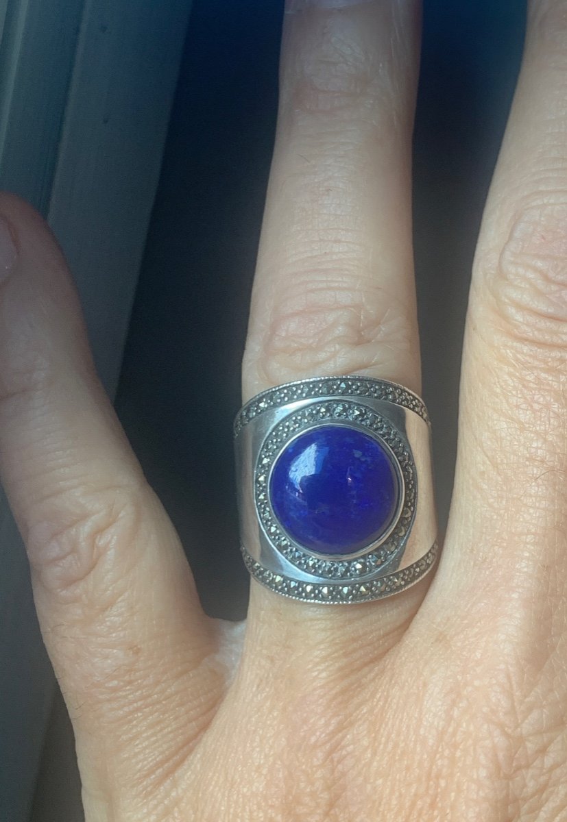 Silver Lapis Lazuli Marcasite Ring