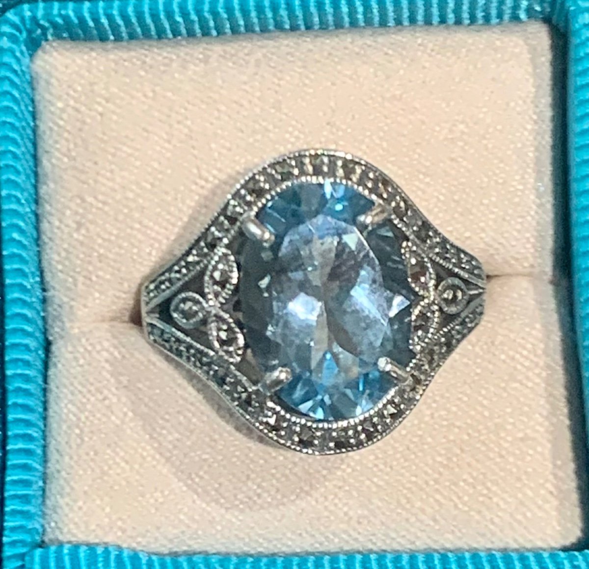 Bague Argent , Topaze Bleue Et Marcassites -photo-3