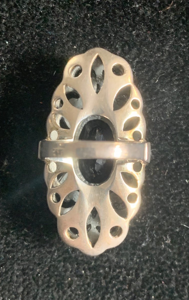 Bague Argent Sertie De Marcassites Et Pierre Bleue -photo-4