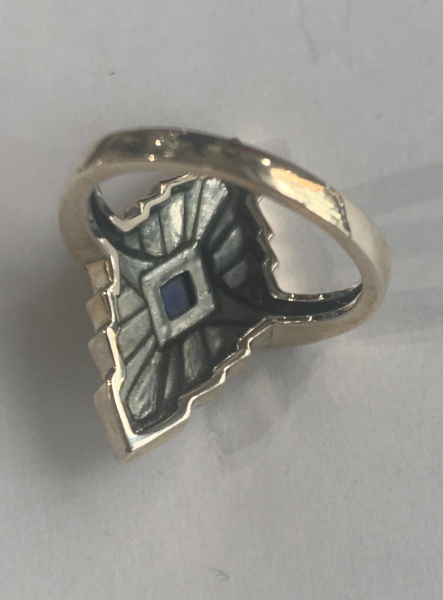 Bague Argent Lapis émail Et Marcassites -photo-3