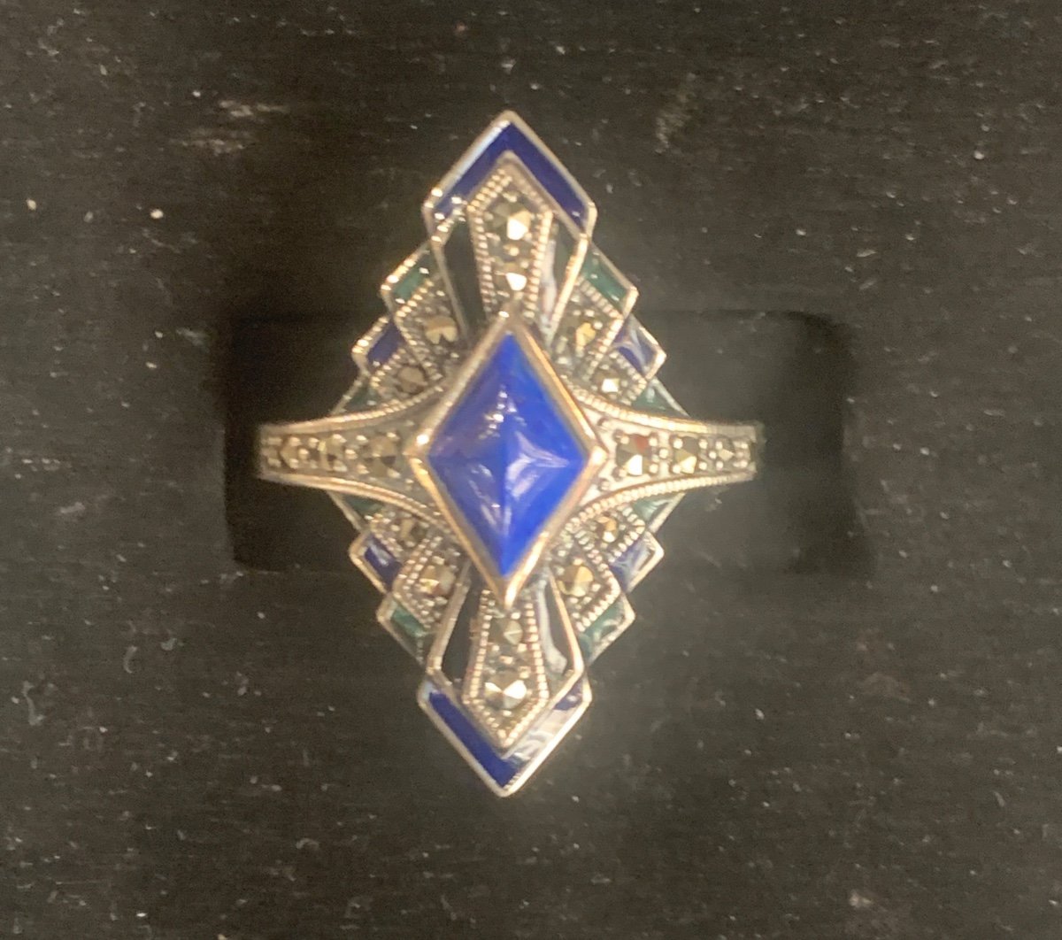 Bague Argent Lapis émail Et Marcassites -photo-1