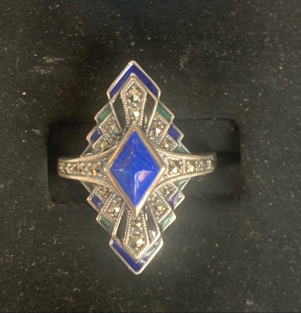 Bague Argent Lapis émail Et Marcassites 