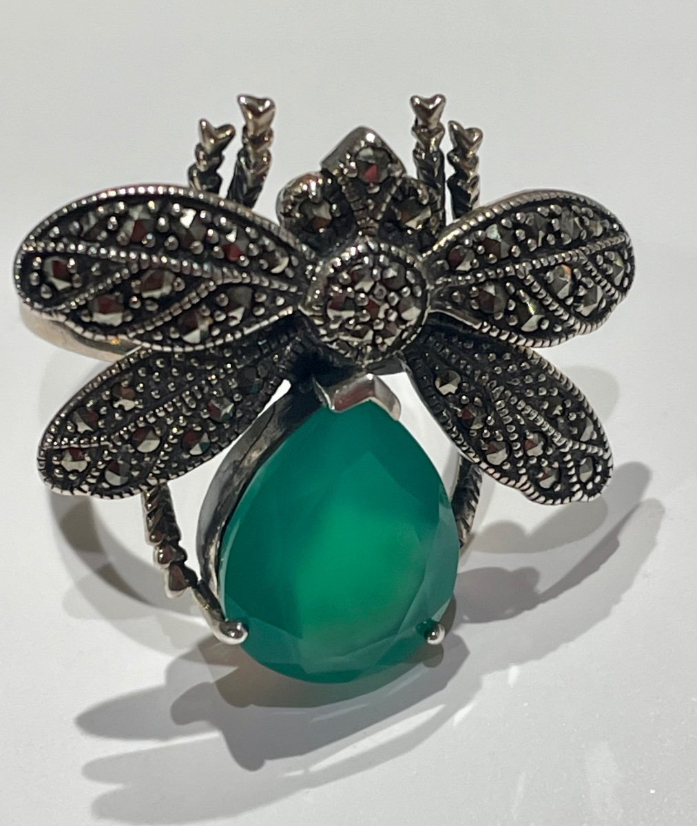 Bague Argent Marcassites Agathe Verte-photo-3