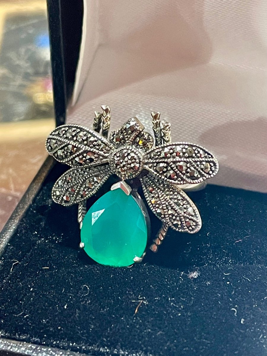 Bague Argent Marcassites Agathe Verte