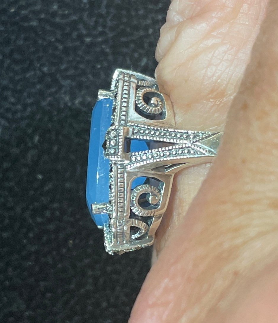 Bague Argent Agathe Bleue Marcassites -photo-2