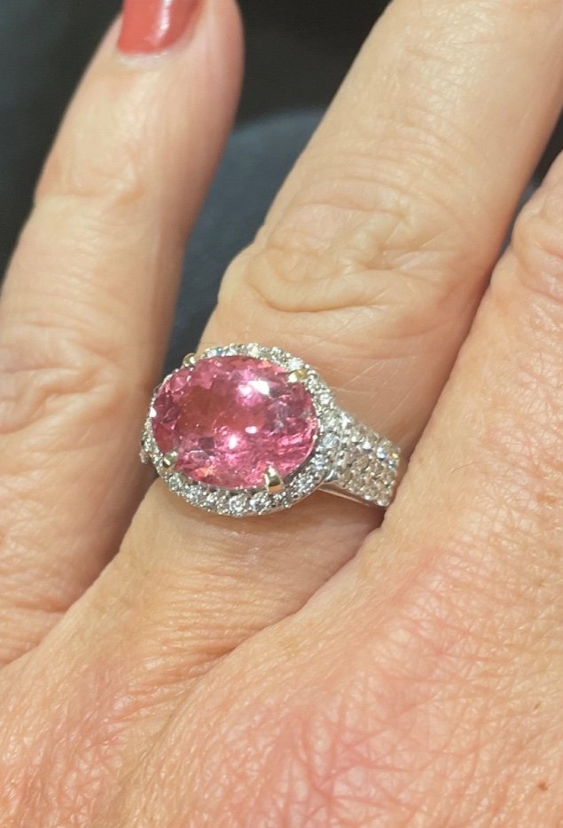 Pink Tourmaline And Diamonds Ring