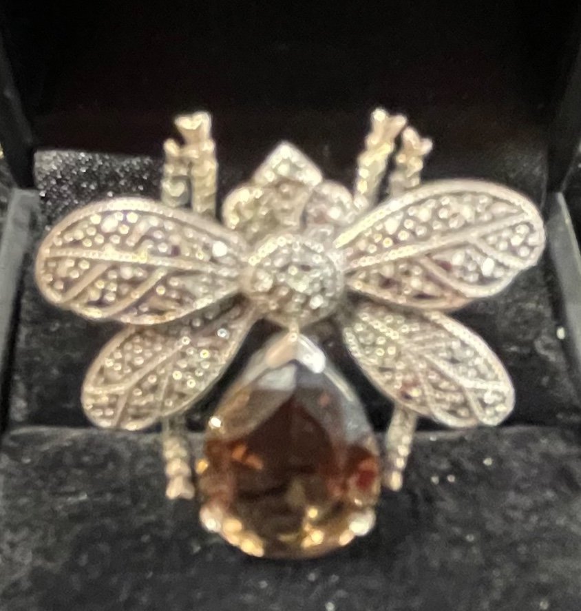 Bague Argent Quartz Fume Marcassites-photo-2