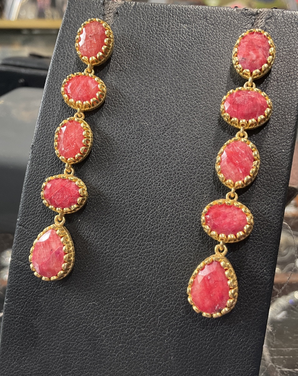Boucles D’oreilles Vermeil Rubis .-photo-4