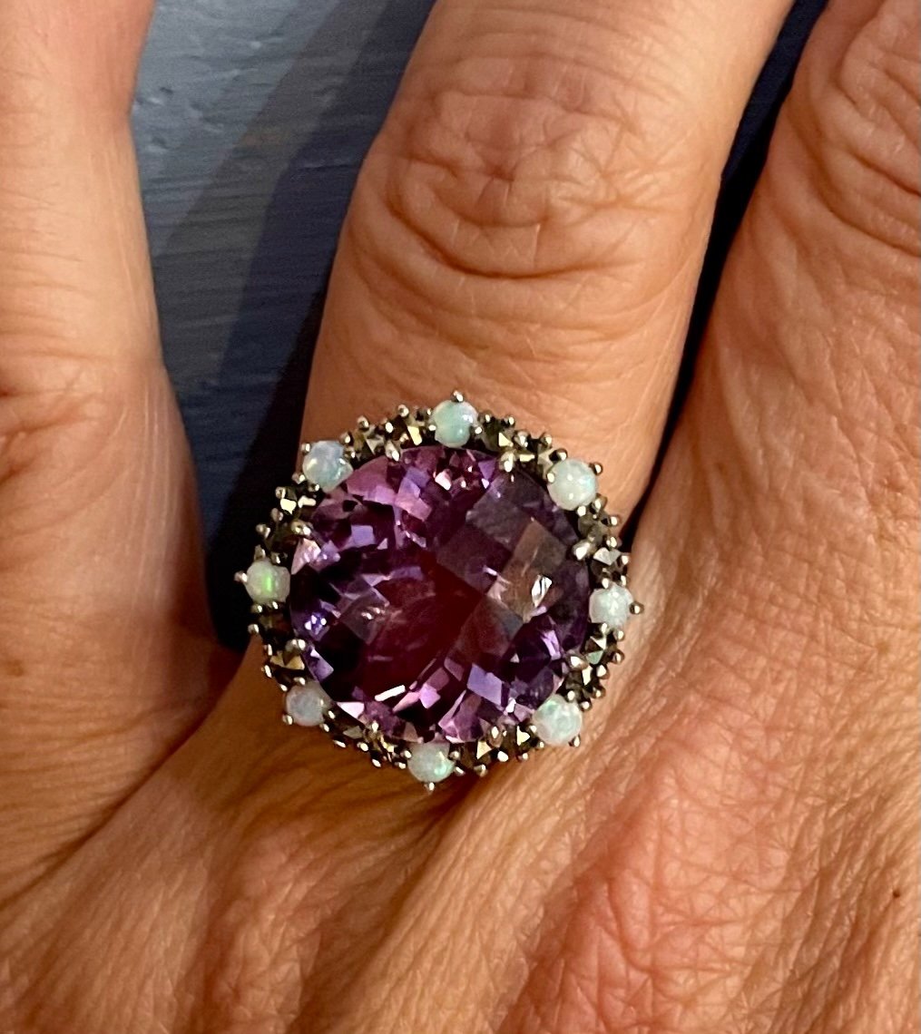 Bague Argent Améthyste Opales Marcassites -photo-1