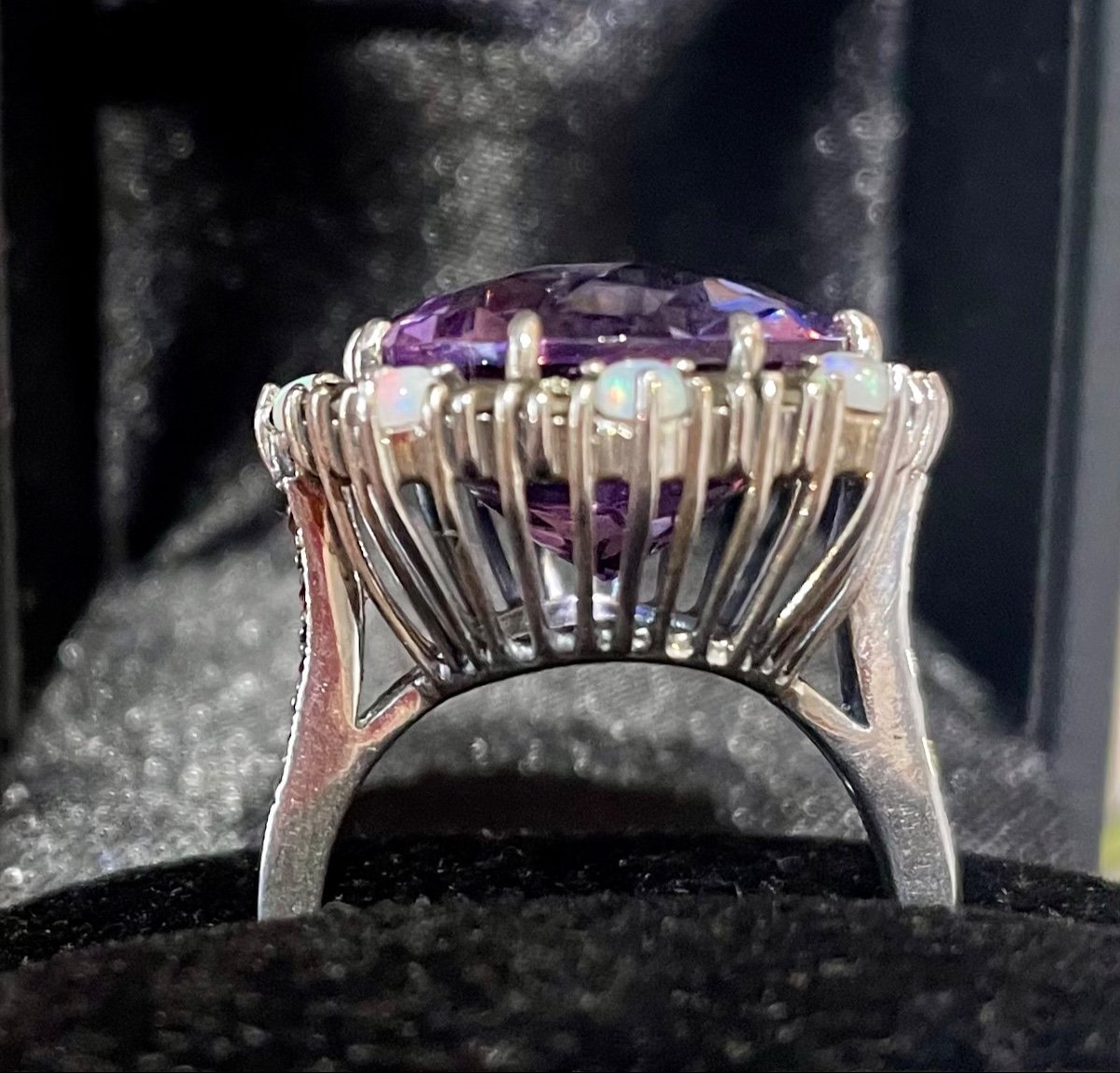 Bague Argent Améthyste Opales Marcassites -photo-3