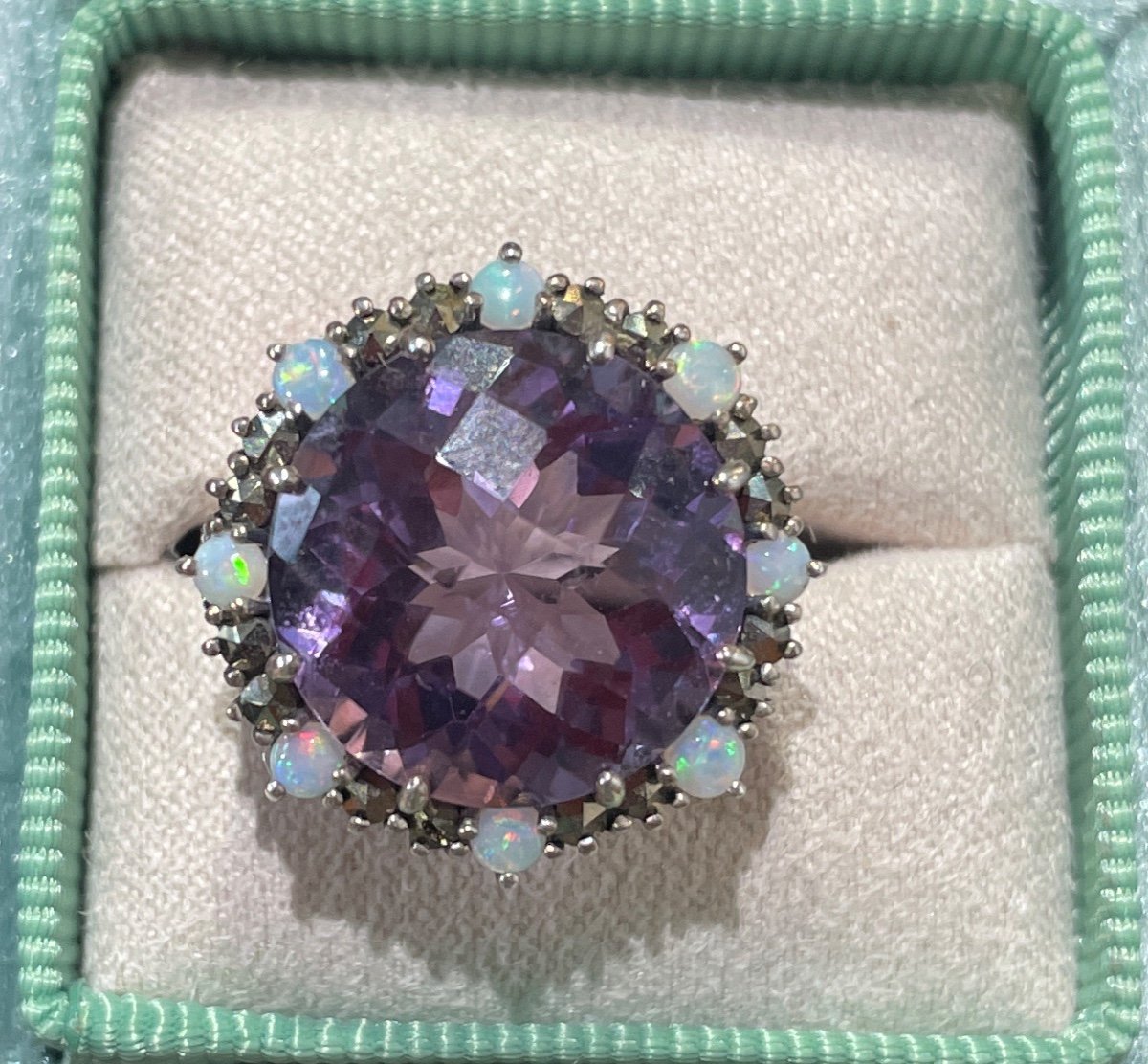 Bague Argent Améthyste Opales Marcassites 