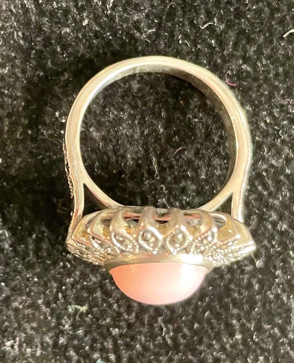 Bague Argent Opale Rose Marcassites -photo-3