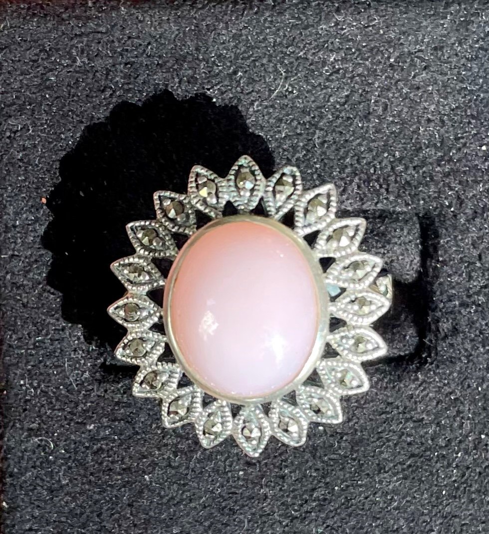 Bague Argent Opale Rose Marcassites -photo-1