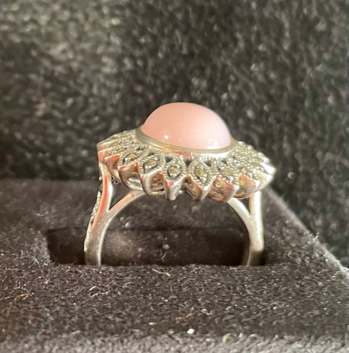 Bague Argent Opale Rose Marcassites -photo-2