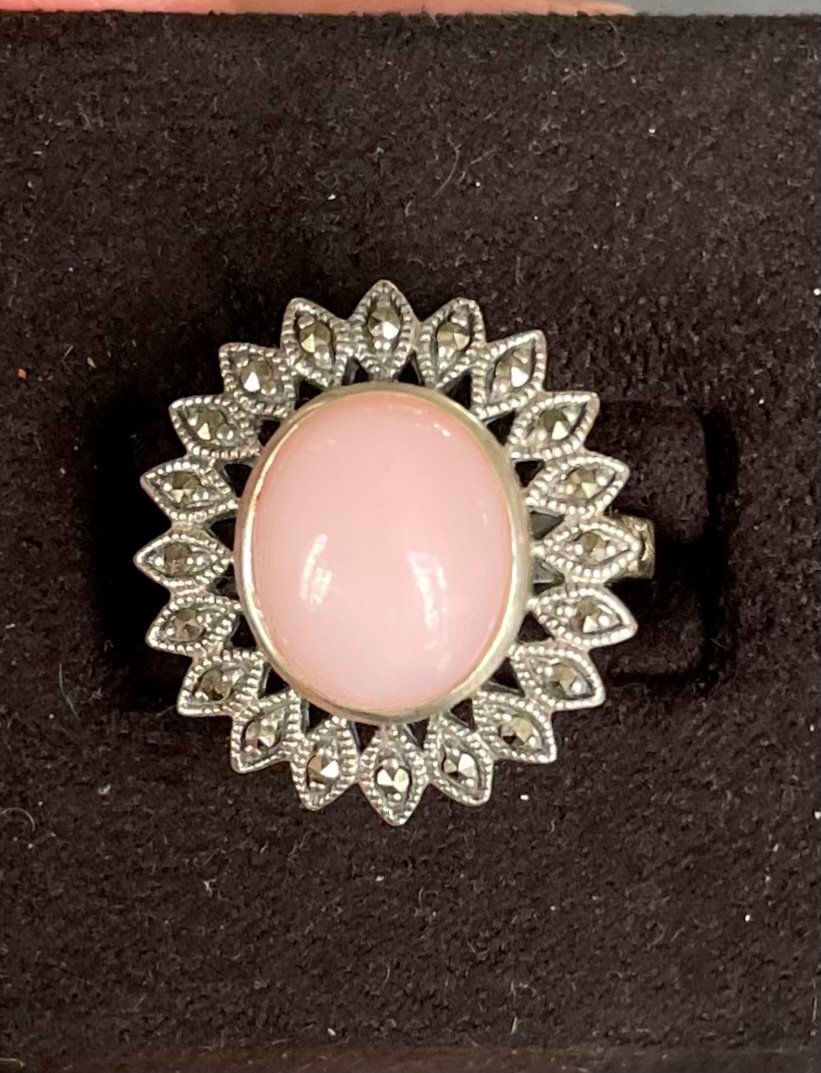 Bague Argent Opale Rose Marcassites -photo-3