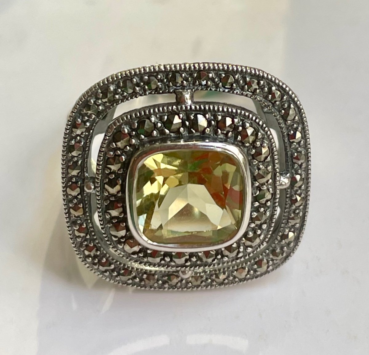 Bague Argent Sertie De Marcassite Et D’une Citrine ( Quartz Lemon )-photo-2