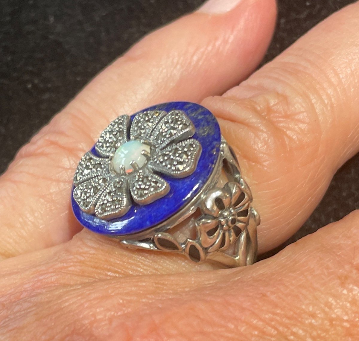 Silver Lapis Lazuli Silver Opal Ring -photo-4