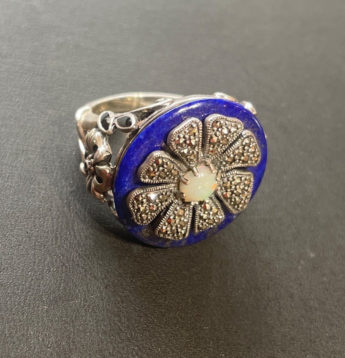 Silver Lapis Lazuli Silver Opal Ring 