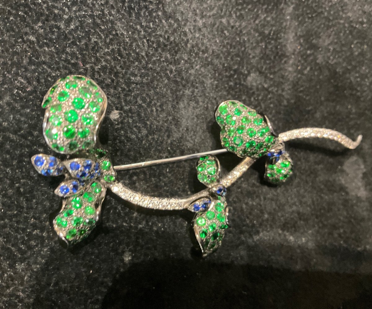 Broche Or Blanc  Diamants Grenats Vert Et Saphirs-photo-3
