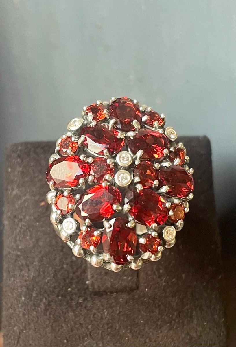 Silver Ring Set With Garnets And Zirconium-photo-2