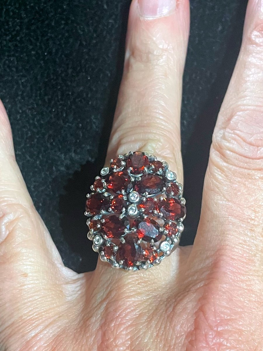 Silver Ring Set With Garnets And Zirconium-photo-4