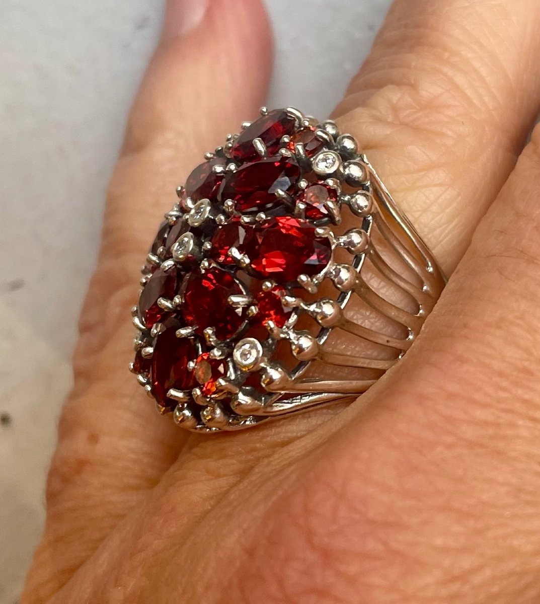 Silver Ring Set With Garnets And Zirconium-photo-3