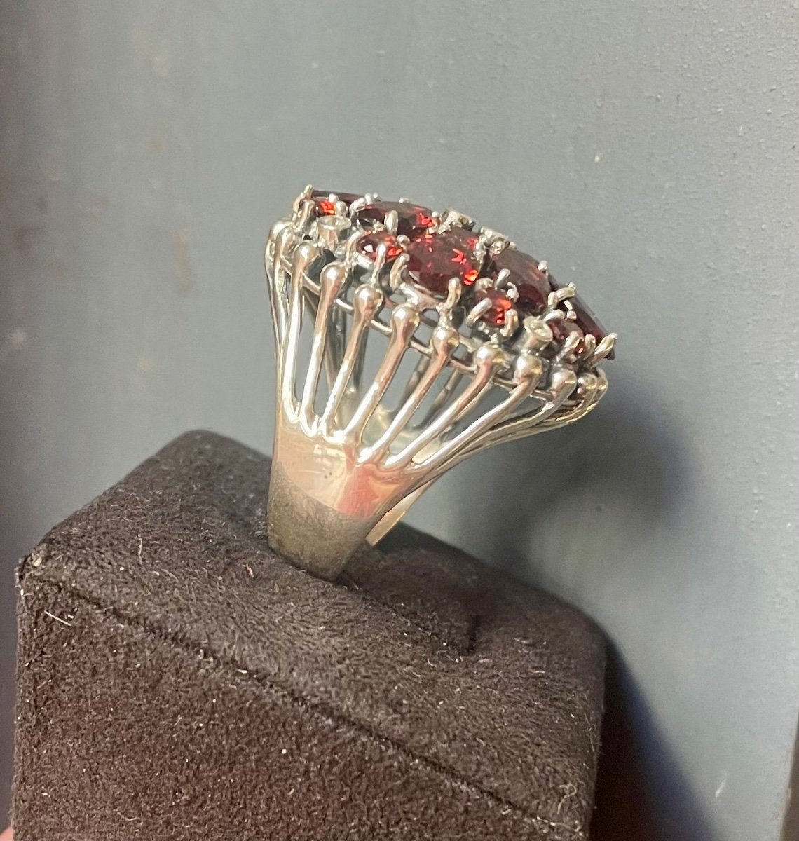 Silver Ring Set With Garnets And Zirconium-photo-4
