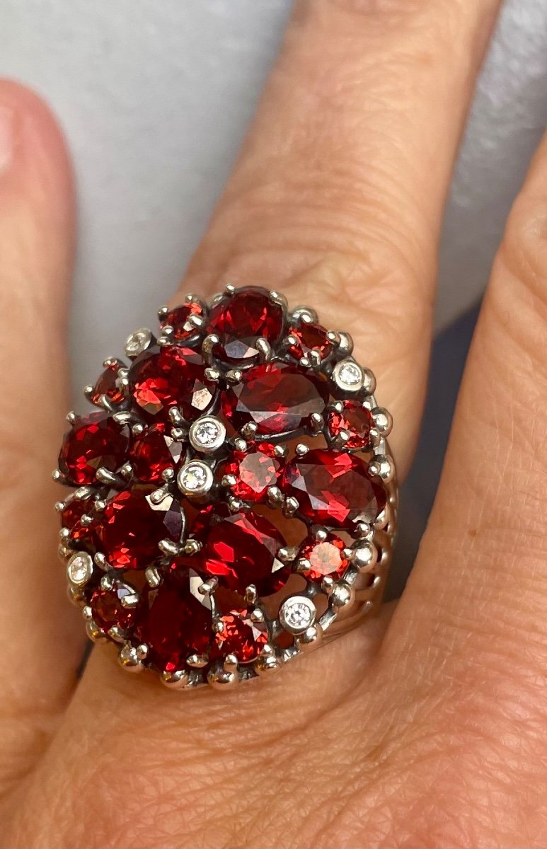 Silver Ring Set With Garnets And Zirconium-photo-5