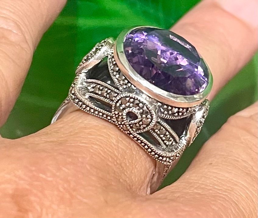 Silver Ring Amethyst Marcasite-photo-4
