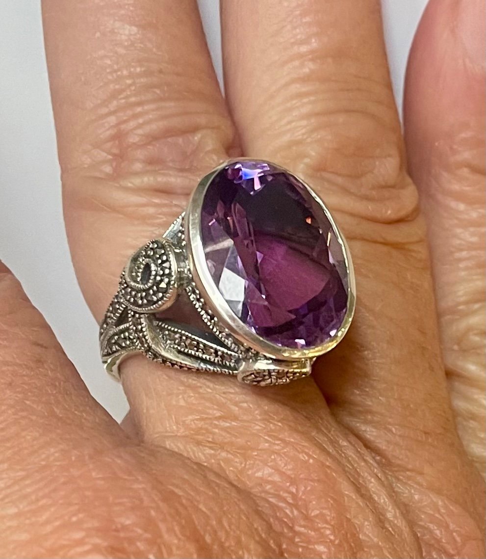 Silver Ring Amethyst Marcasite-photo-3