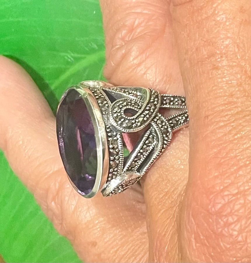 Silver Ring Amethyst Marcasite-photo-5