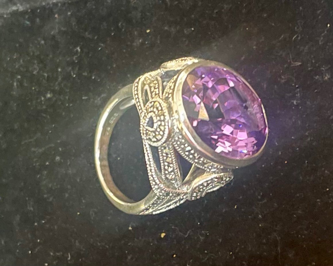 Silver Ring Amethyst Marcasite-photo-6
