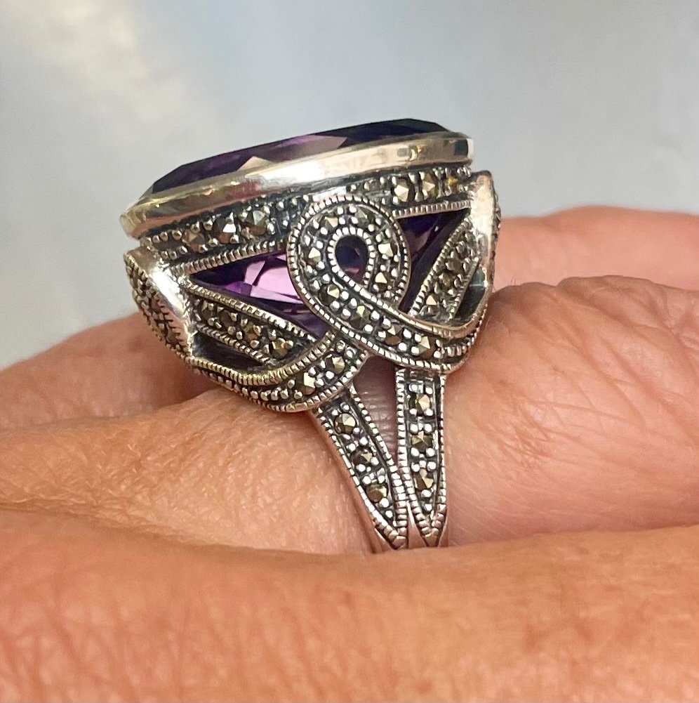 Silver Ring Amethyst Marcasite-photo-8