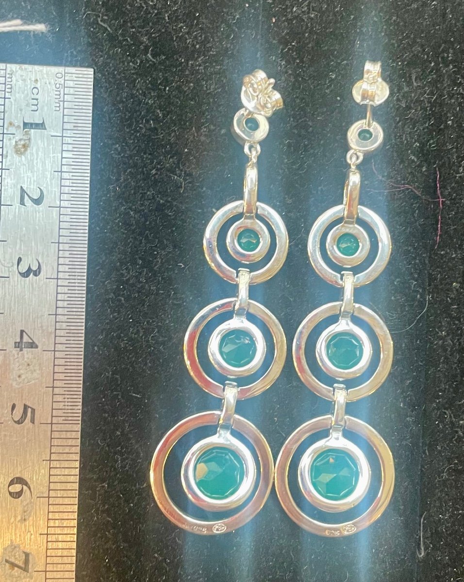 Boucles D’oreilles Argent Agathes Vertes Marcassites -photo-5