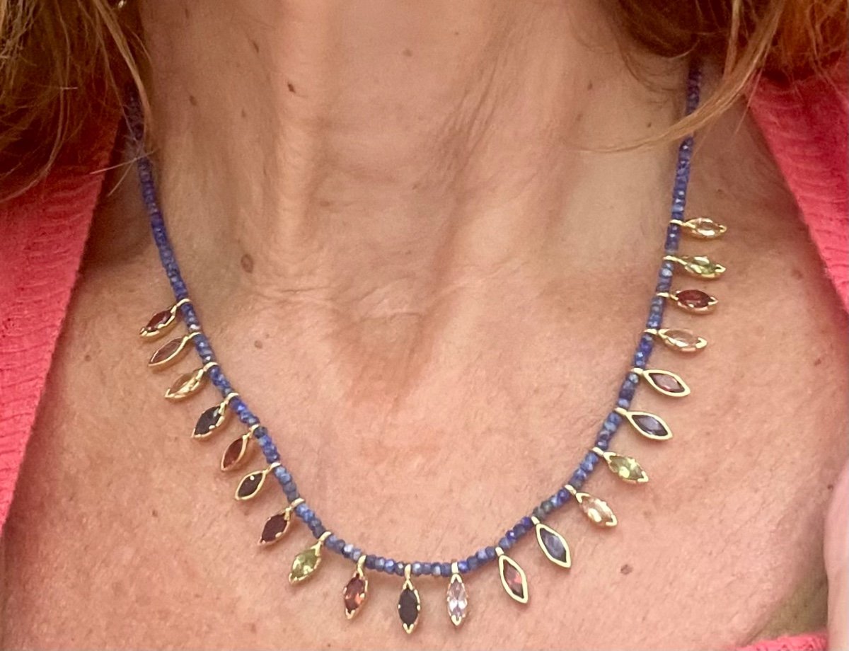 Lapis Lazuli Vermeil Semi Precious Stones Necklace-photo-3