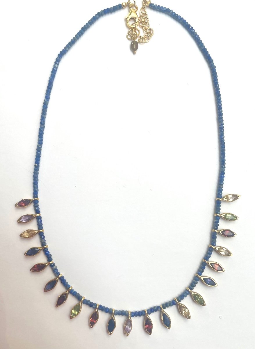 Lapis Lazuli Vermeil Semi Precious Stones Necklace-photo-7