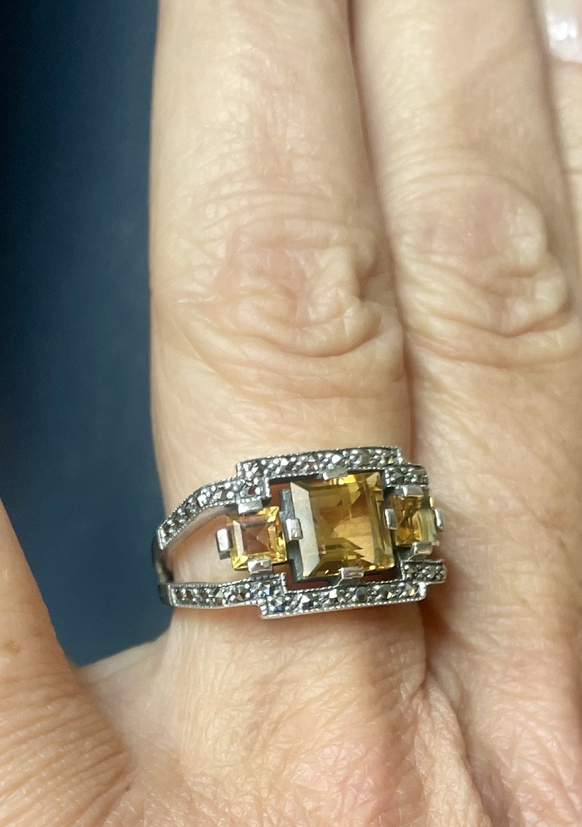 Bague Argent Citrines Marcassites-photo-3