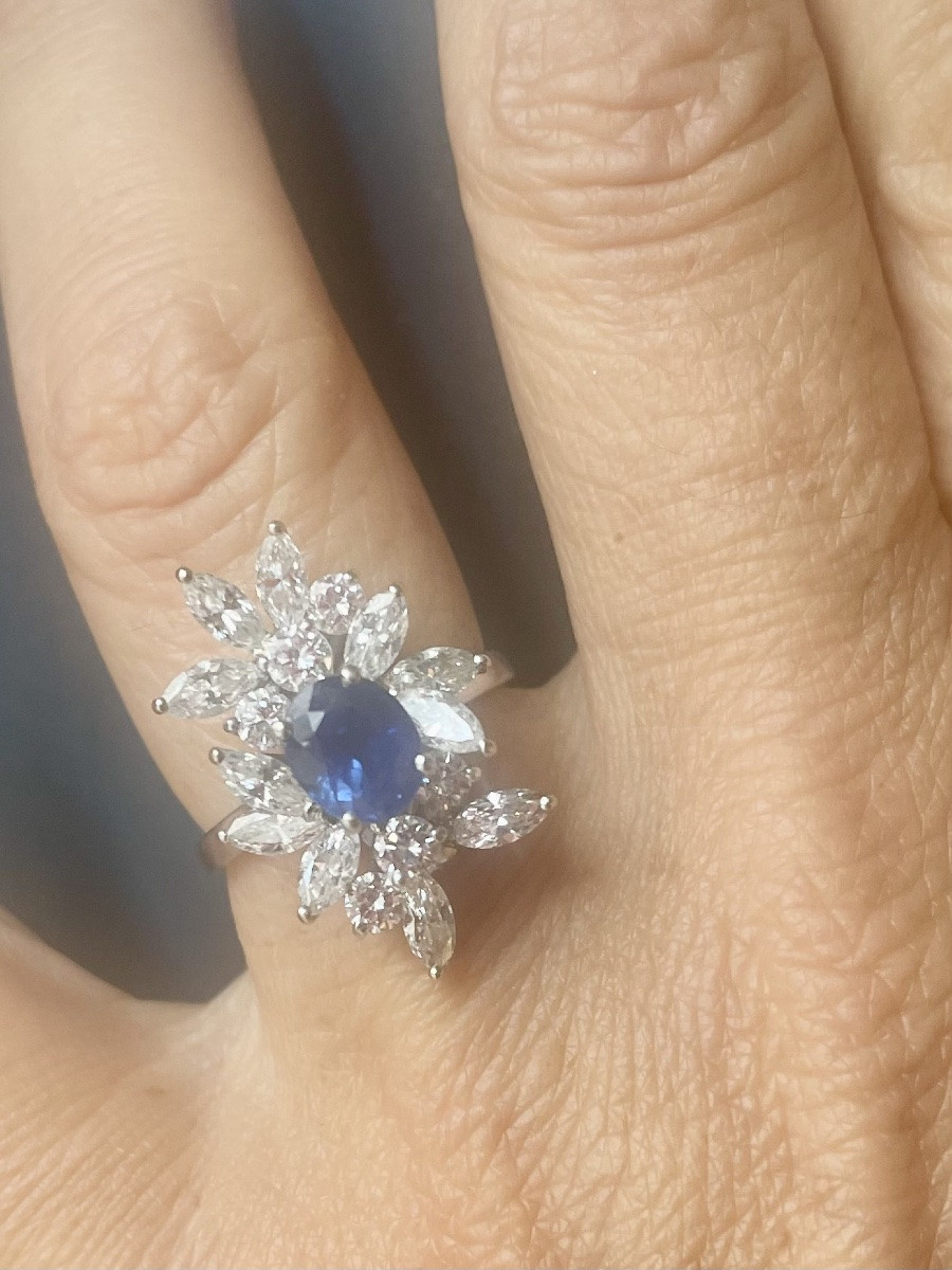 White Gold Sapphire And Diamond Ring -photo-3