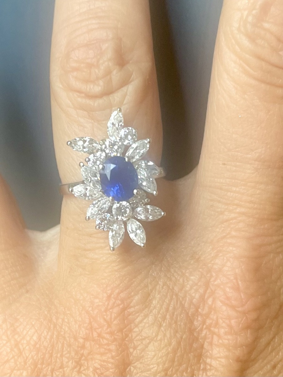 White Gold Sapphire And Diamond Ring -photo-4