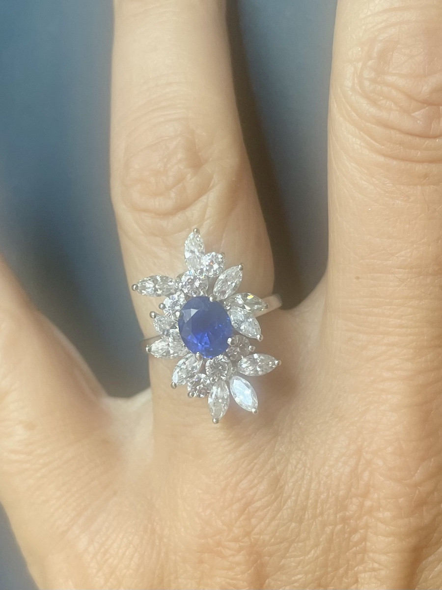 White Gold Sapphire And Diamond Ring -photo-8