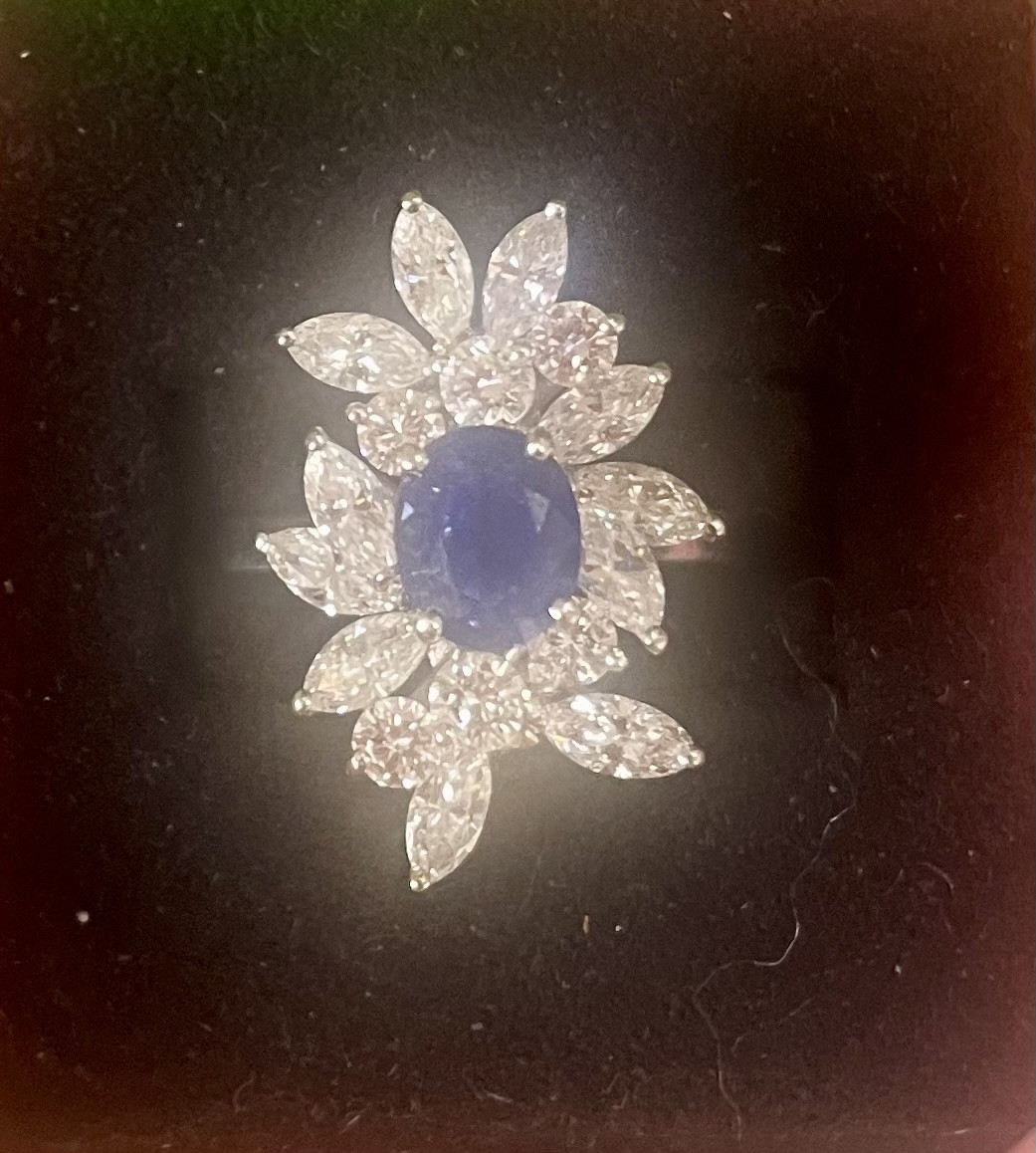 White Gold Sapphire And Diamond Ring 
