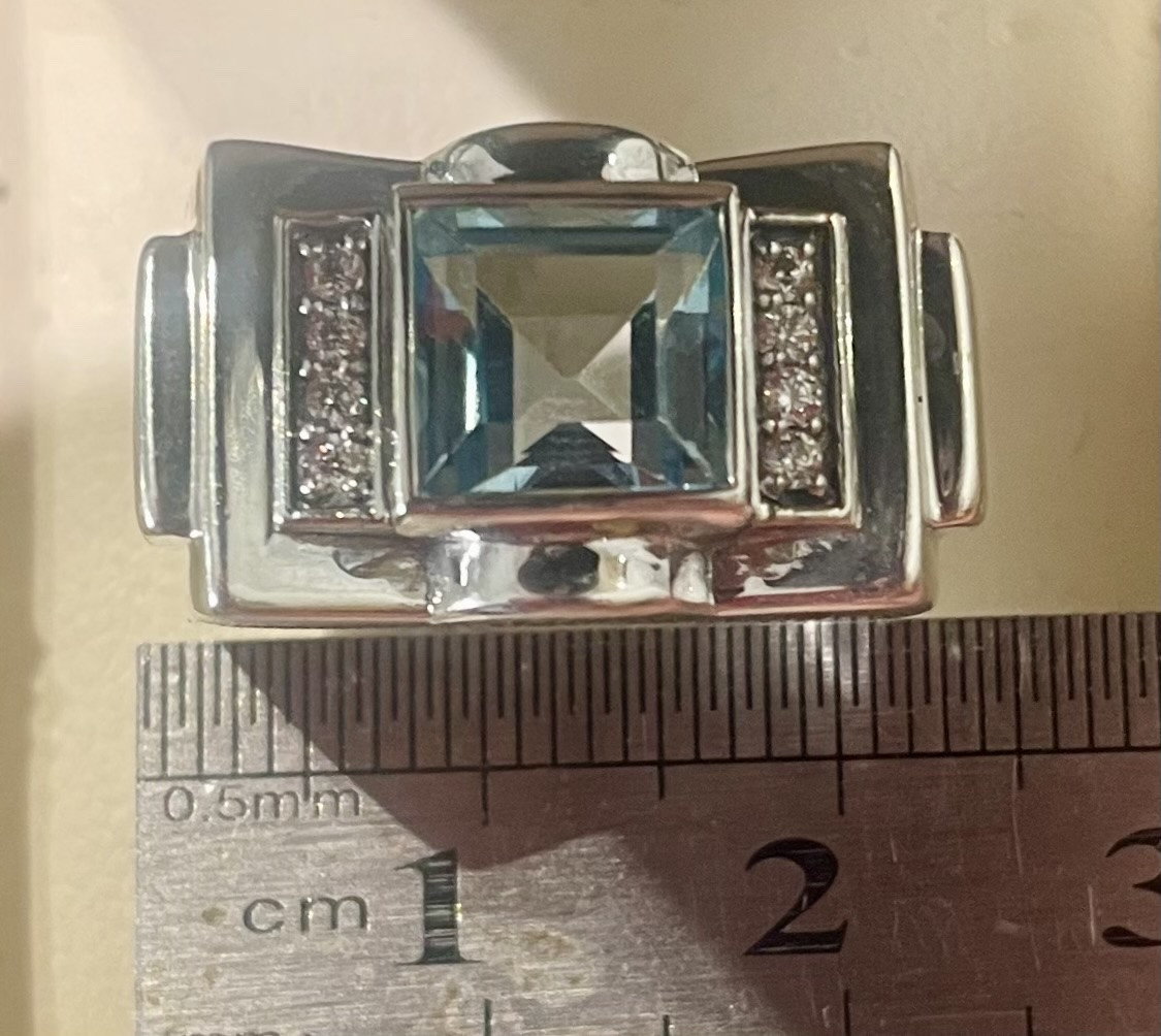 Silver Ring "art Deco Style" Blue Topaz-photo-1