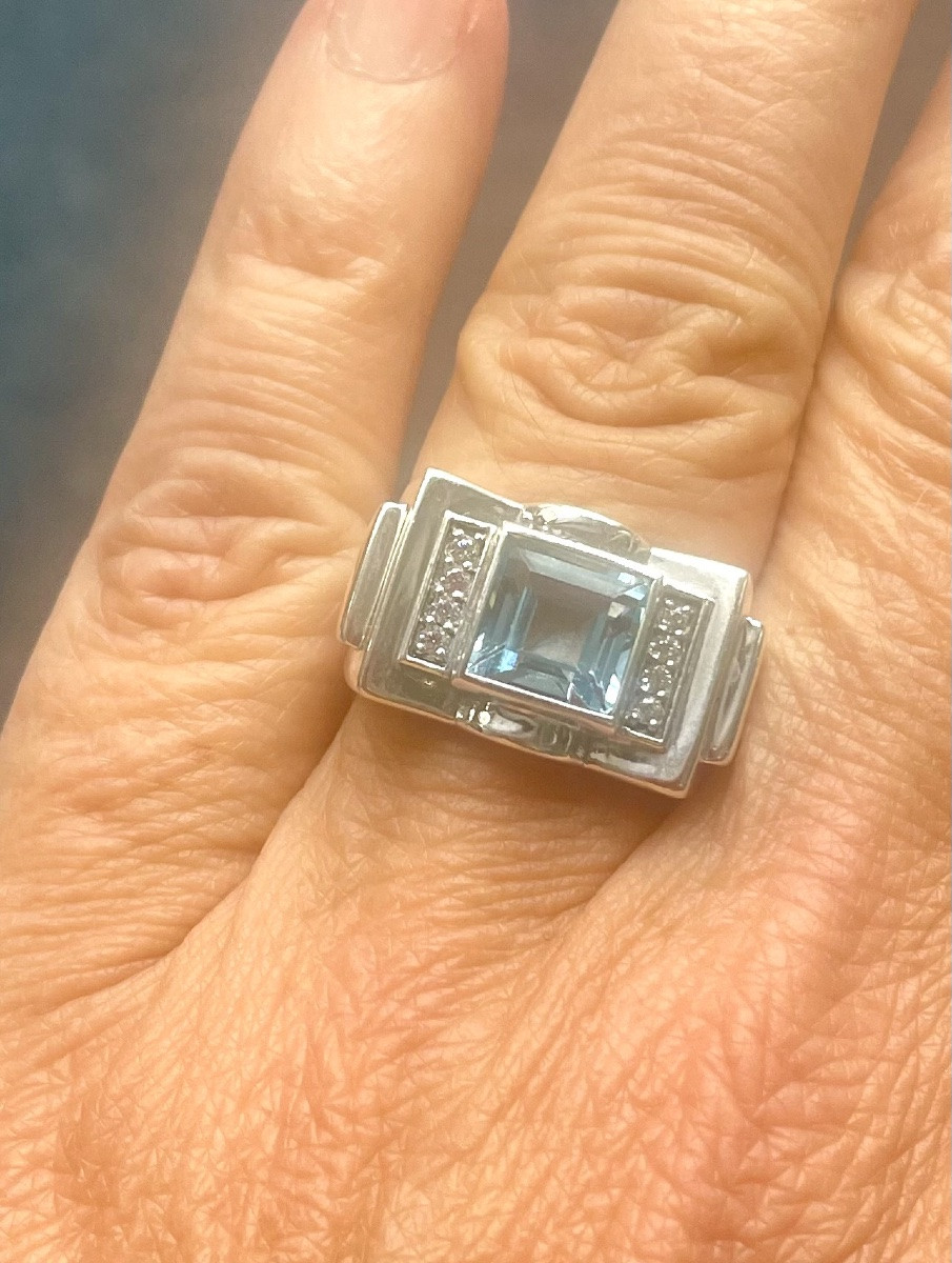 Silver Ring "art Deco Style" Blue Topaz-photo-4