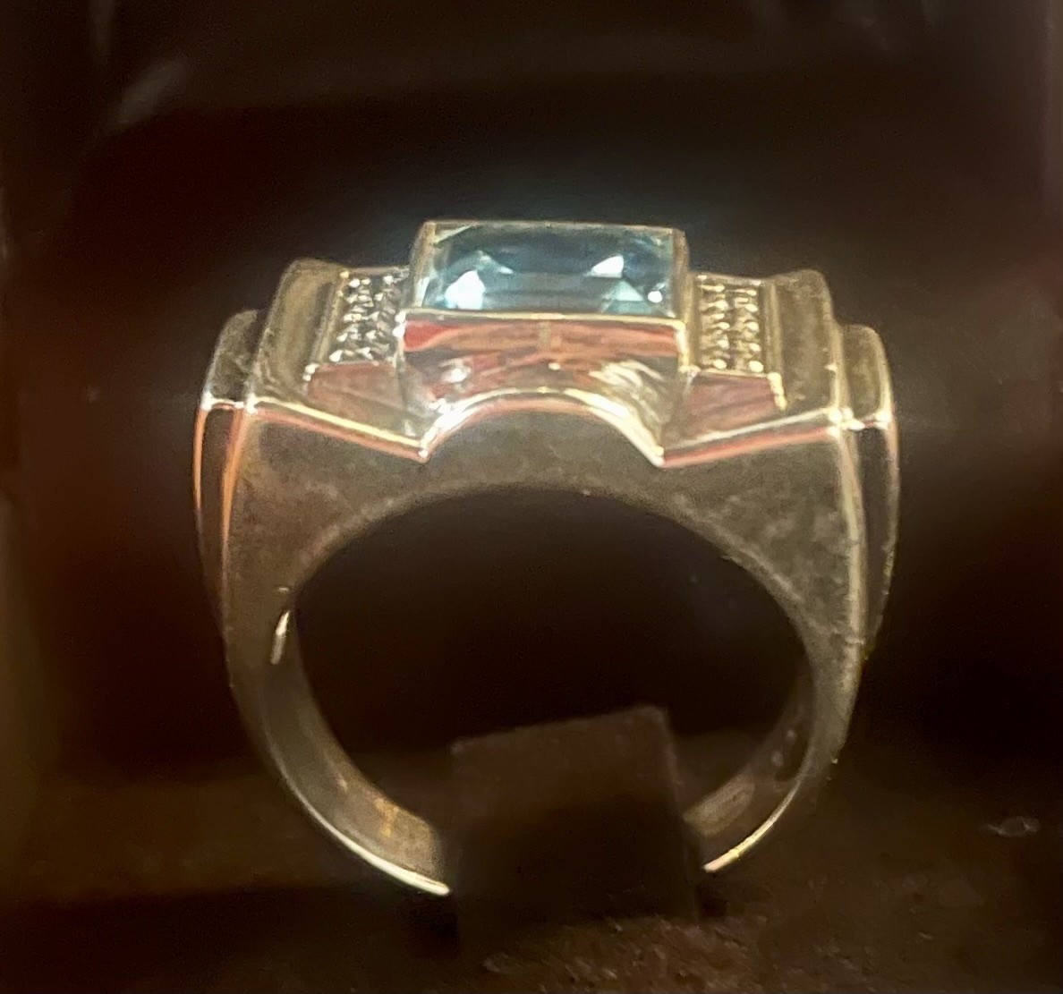 Silver Ring "art Deco Style" Blue Topaz-photo-6