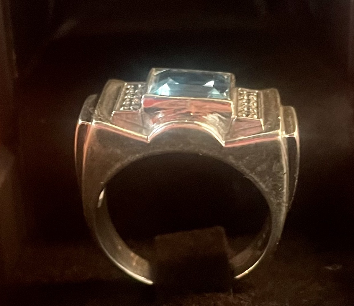 Silver Ring "art Deco Style" Blue Topaz