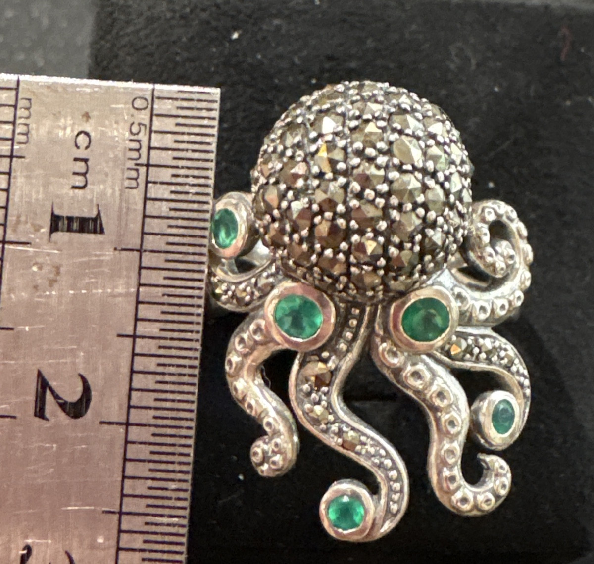 Bague poulpe argent  agathes vertes marcassites -photo-2