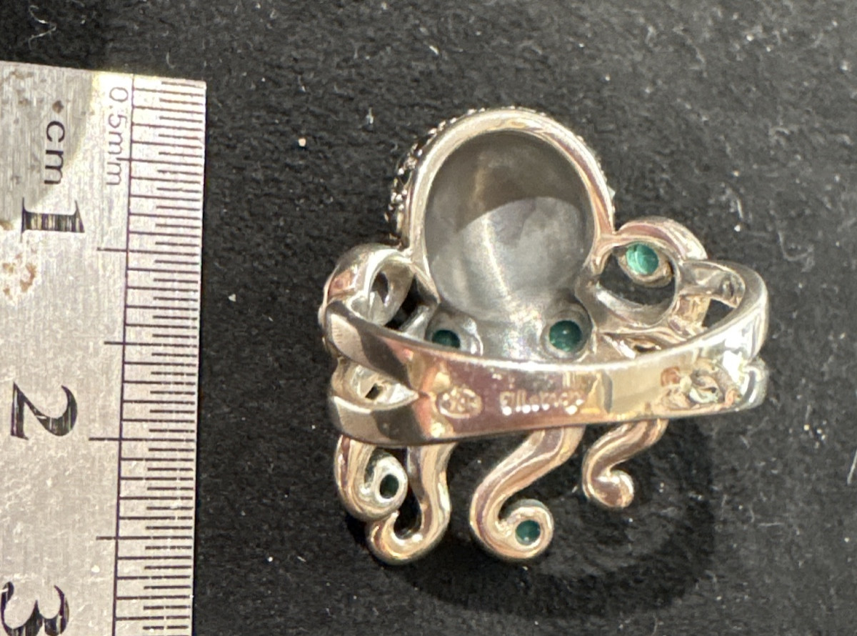 Bague poulpe argent  agathes vertes marcassites -photo-2