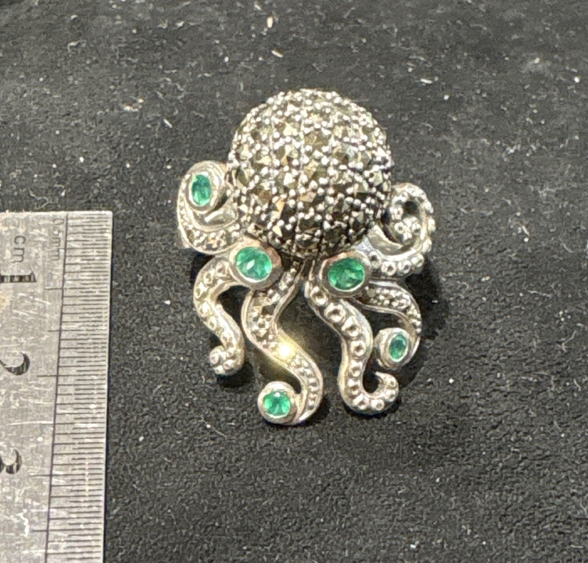 Bague poulpe argent  agathes vertes marcassites -photo-3