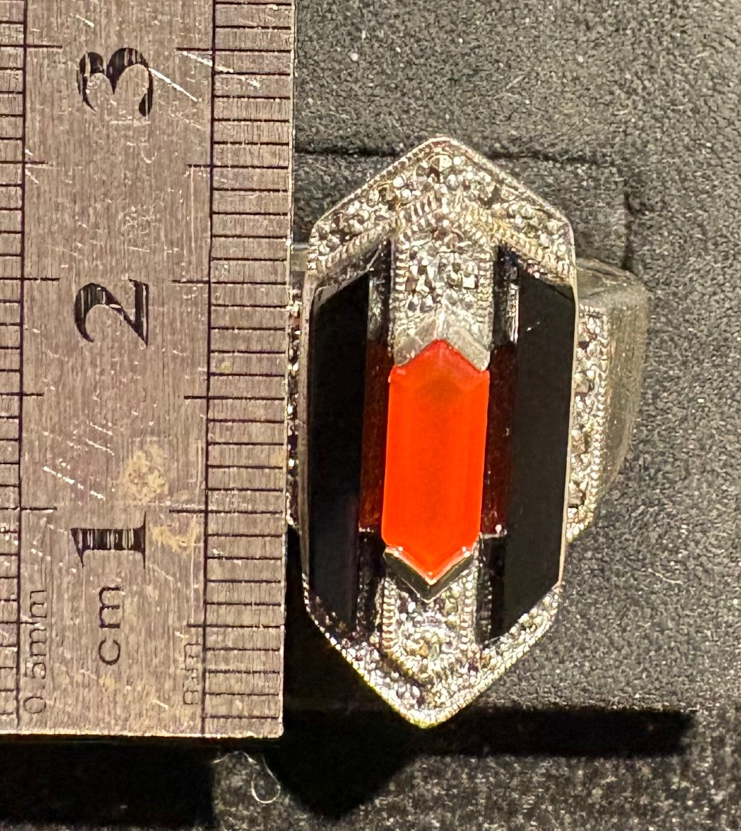 Art Deco Silver Ring With Carnelian And Nyx-photo-6