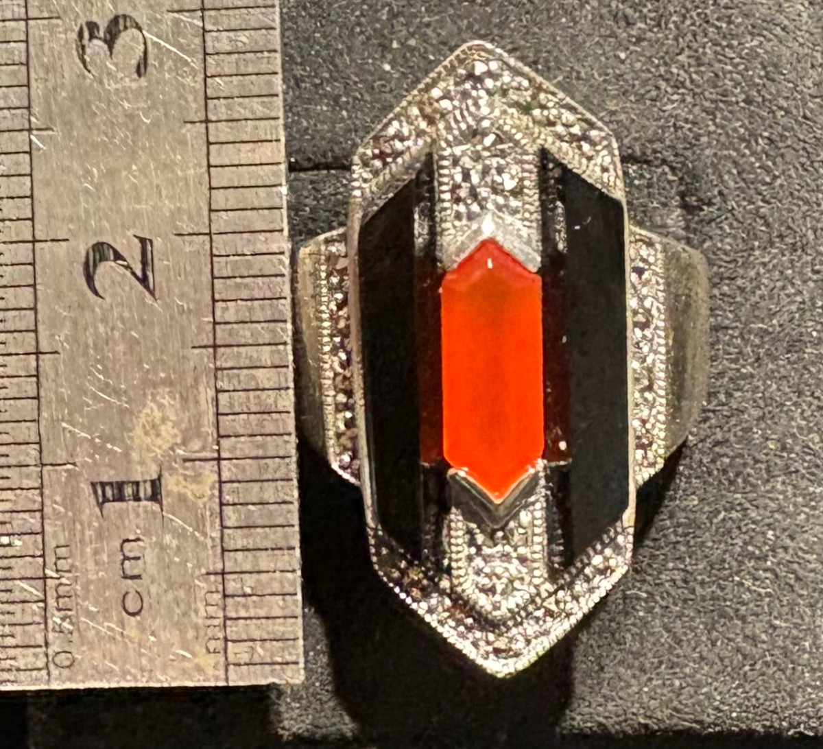 Art Deco Silver Ring With Carnelian And Nyx-photo-7
